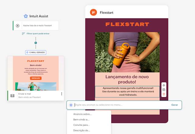 Interface de usuário mostrando personalização de e-mail usando recomendações orientadas por IA