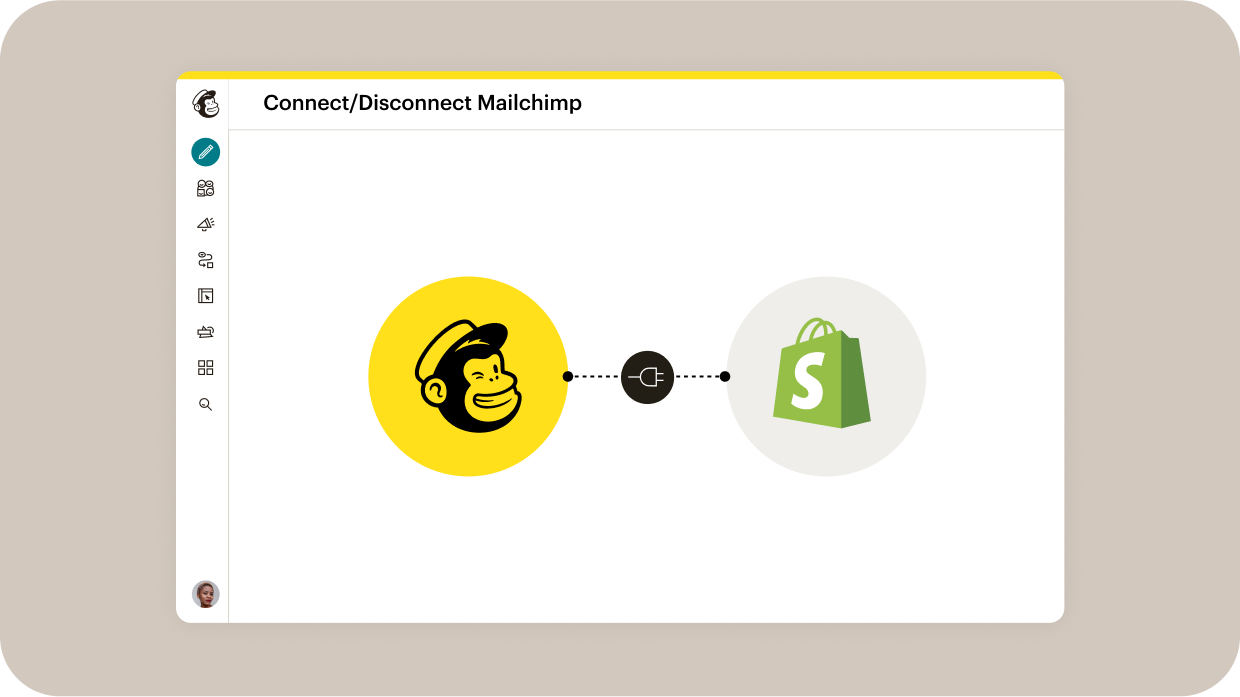 Intuit Mailchimp integration dashboard where marketers can connect or disconnect Mailchimp to Shopify.